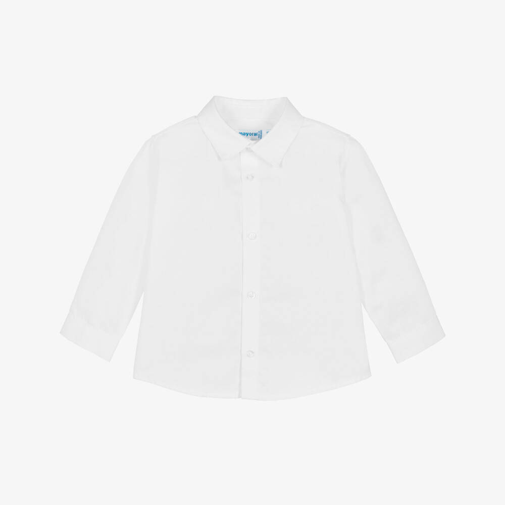 Mayoral-Baby Boys White Long-Sleeve Cotton Shirt | Childrensalon Outlet