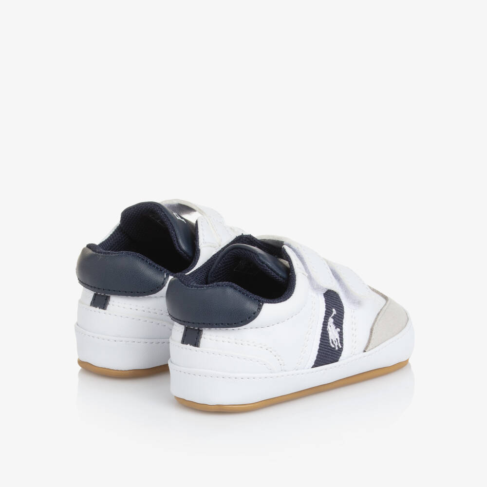 Ralph Lauren-Baby Boys White & Navy Blue Pre-Walker Velcro Trainers | Childrensalon Outlet