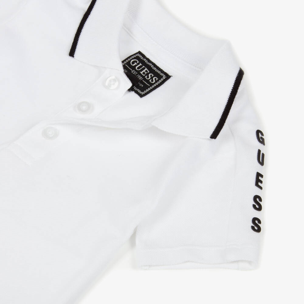 Guess-Baby Boys White Polo Shirt & Blue Cotton Jogger Set | Childrensalon Outlet