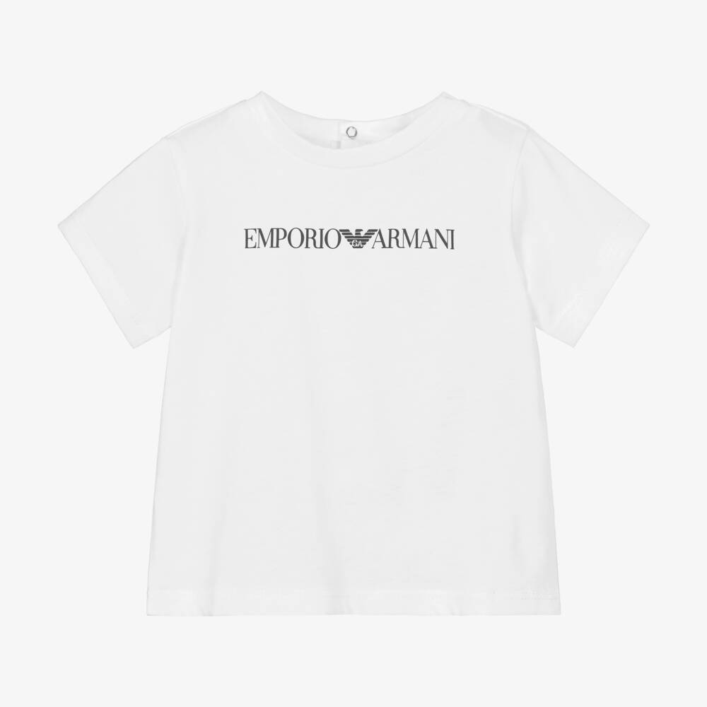 Emporio Armani-Baby Boys White Short-Sleeved Cotton T-Shirt | Childrensalon Outlet