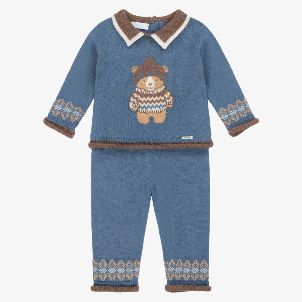 Foque-Комплект для мальчиков синий вязаный с медвежонком | Childrensalon Outlet