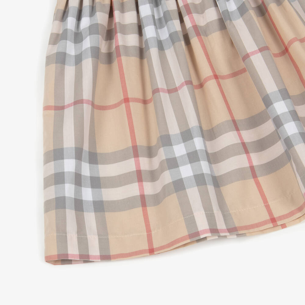 Burberry-Baby Girls Beige Check Cotton Dress with White Collar | Childrensalon Outlet