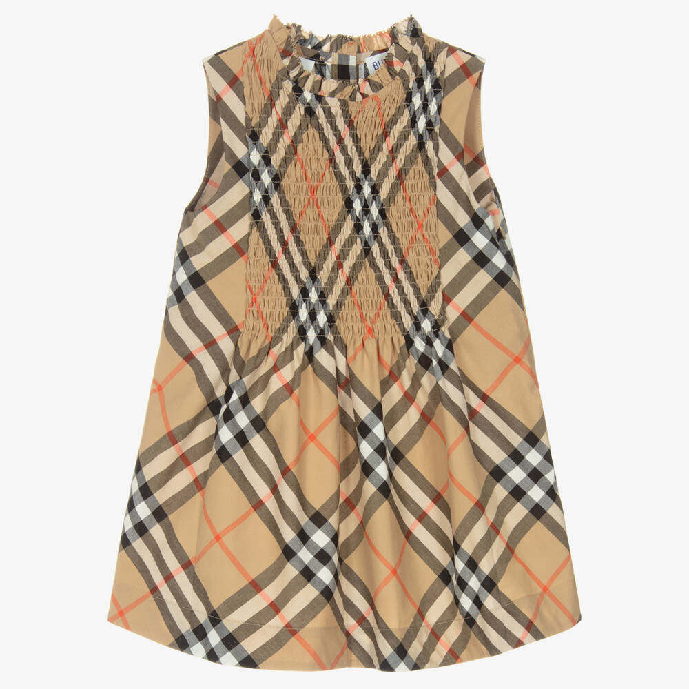 Burberry-Baby Girls Beige Check Poplin Dress | Childrensalon Outlet
