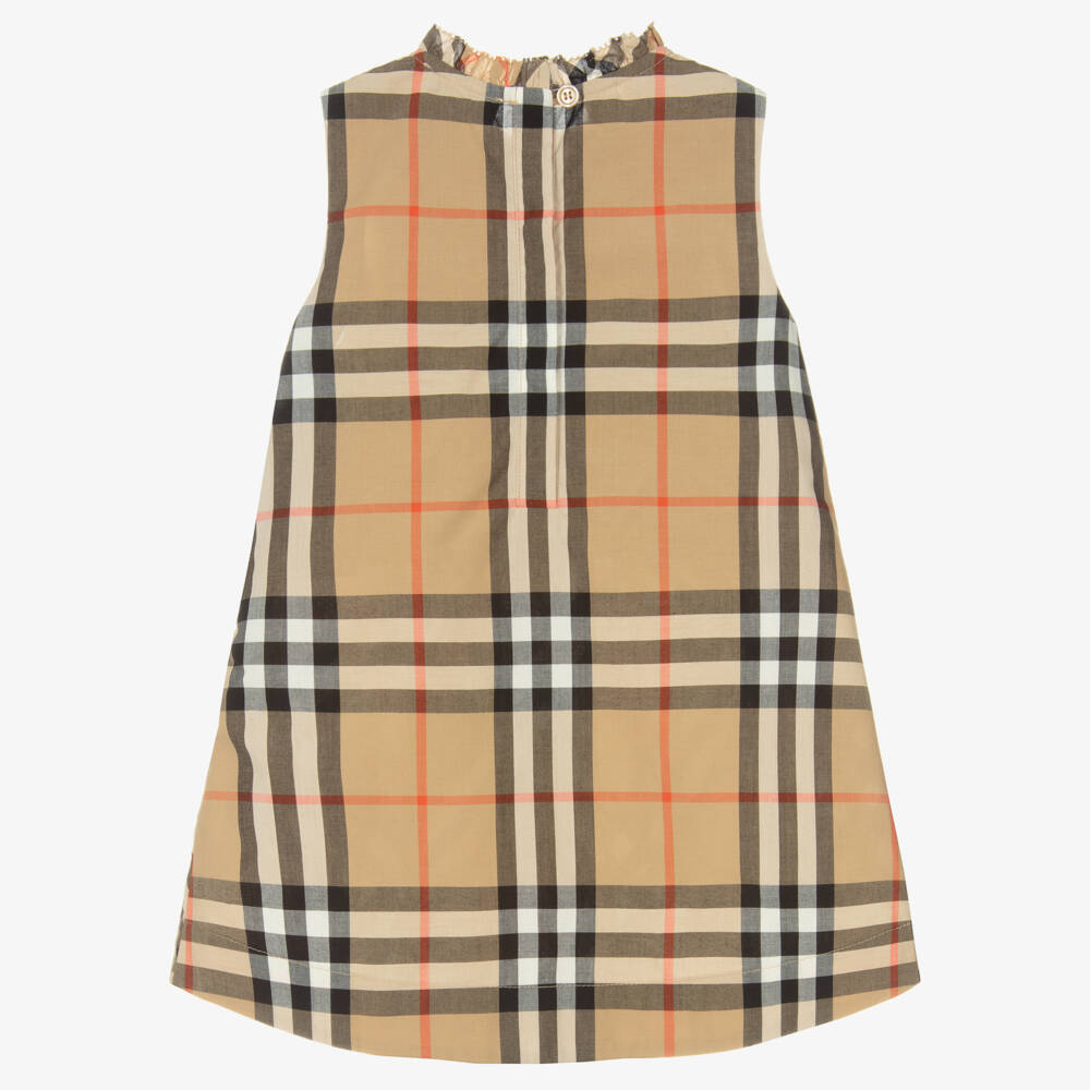 Burberry-Baby Girls Beige Check Poplin Dress | Childrensalon Outlet