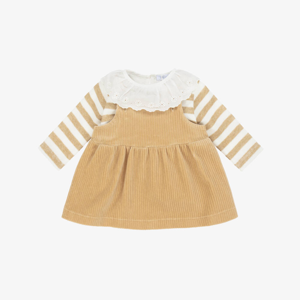 Laranjinha-Baby Girls Beige Corduroy Dress Set | Childrensalon Outlet