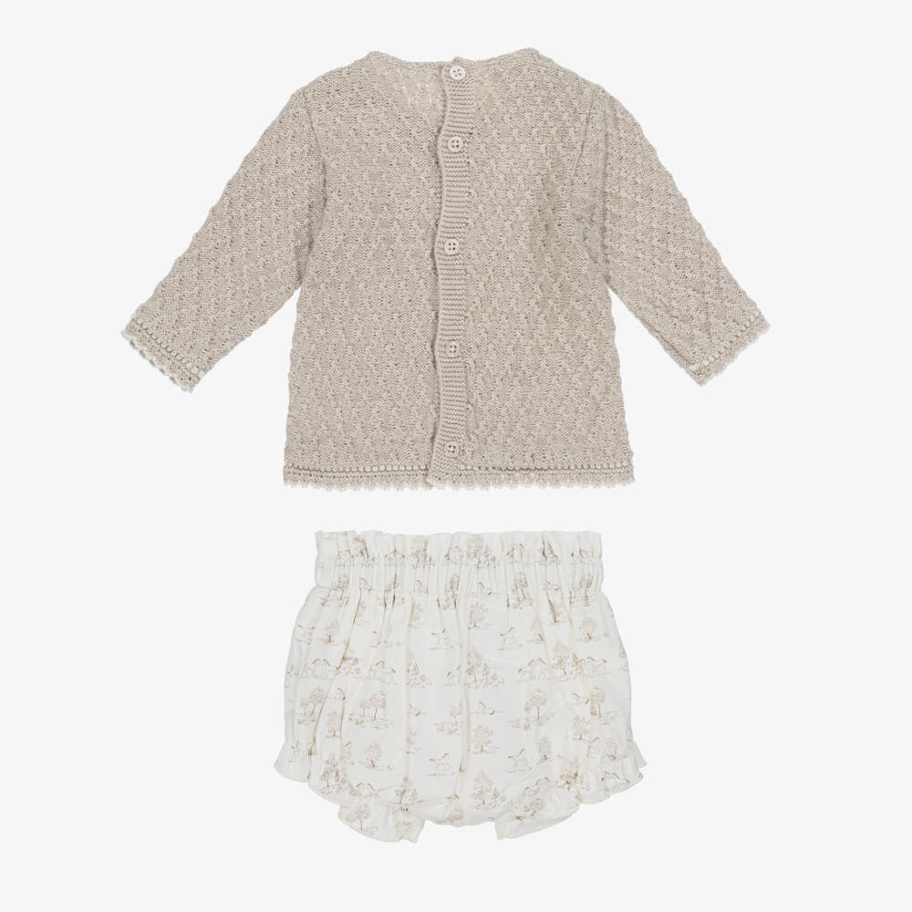PAZ Rodríguez-Baby Girls Beige Knit Top & Ivory Shorts Set | Childrensalon Outlet