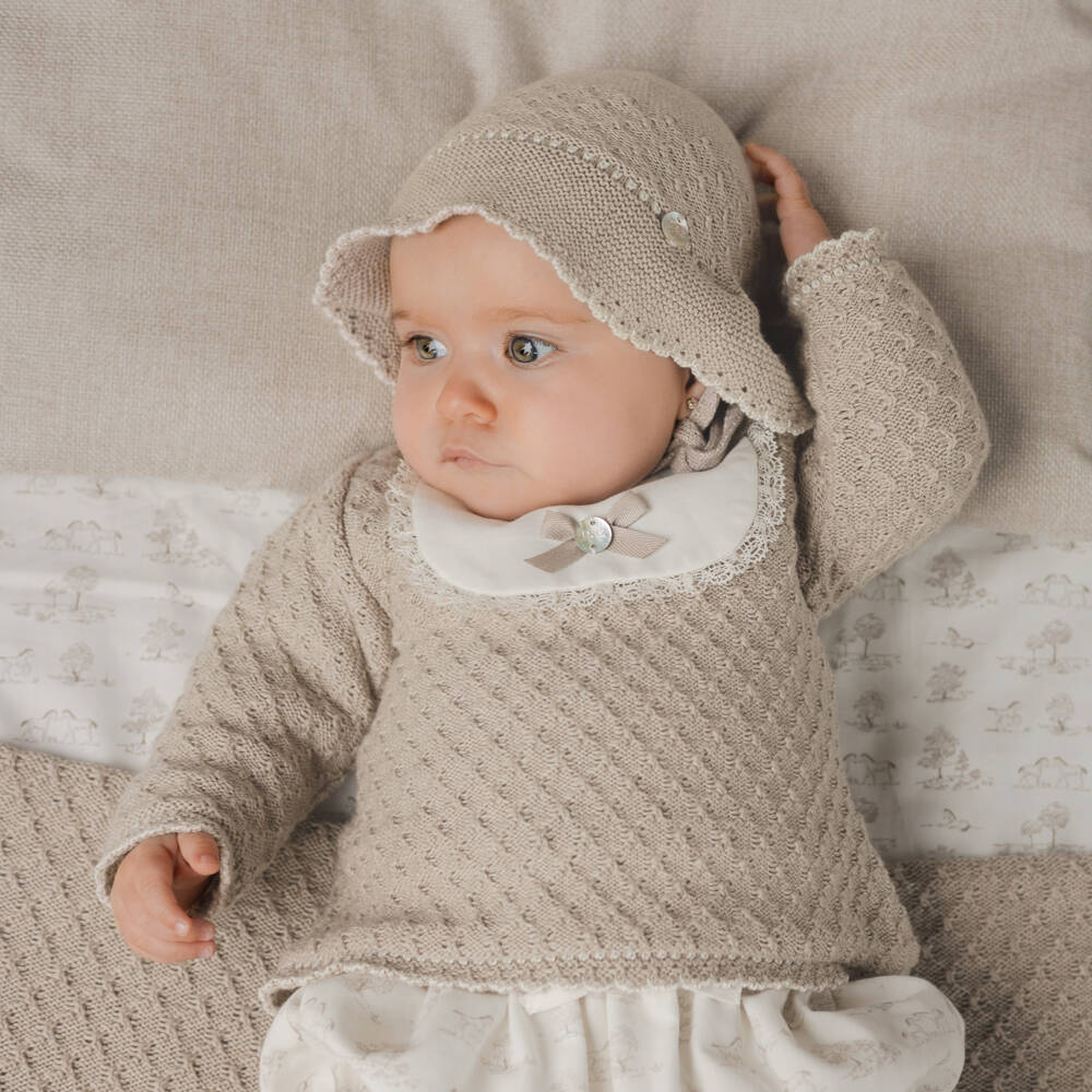 PAZ Rodríguez-Baby Girls Beige Knit Top & Ivory Shorts Set | Childrensalon Outlet