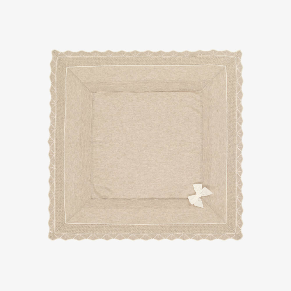 Dr. Kid-Baby Girls Beige Knitted Blanket with Velvet Bow (84cm) | Childrensalon Outlet