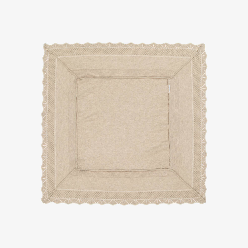 Dr. Kid-Baby Girls Beige Knitted Blanket with Velvet Bow (84cm) | Childrensalon Outlet
