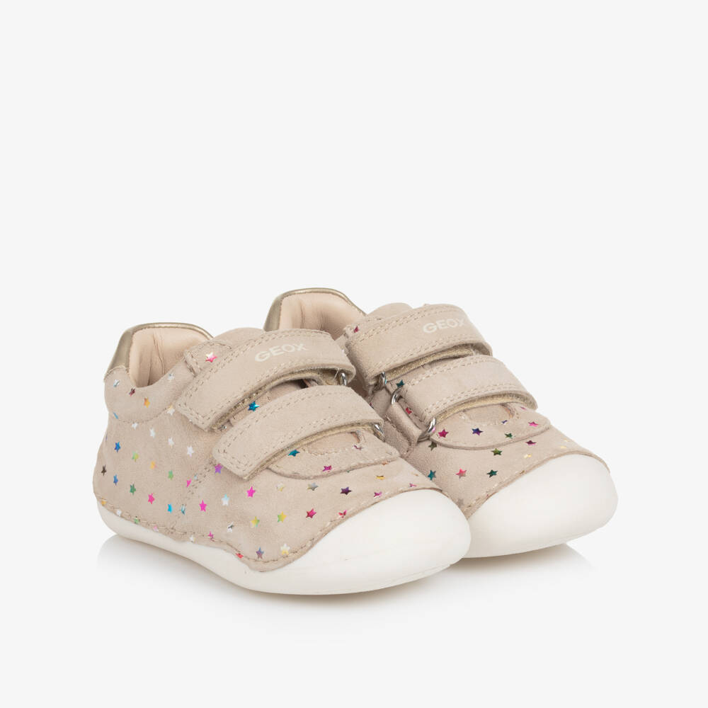 Geox-Baby Girls Beige & Metallic Star Leather First Walkers | Childrensalon Outlet