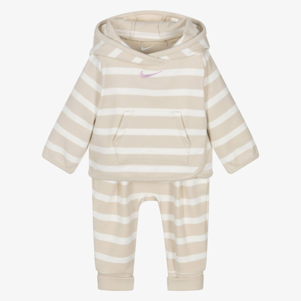 Nike-طقم هودي مخطط بيج للبنات | Childrensalon Outlet