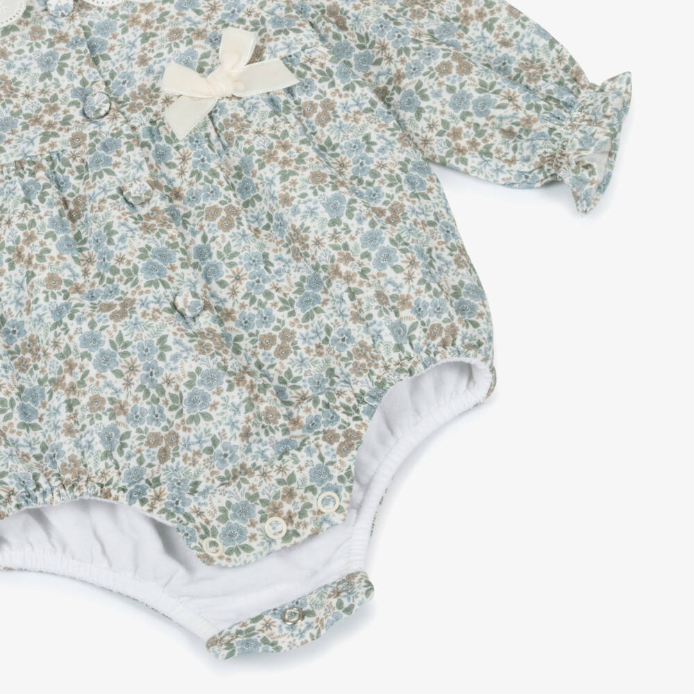 Dr. Kid-Baby Girls Blue Cotton Floral Print Shortie | Childrensalon Outlet
