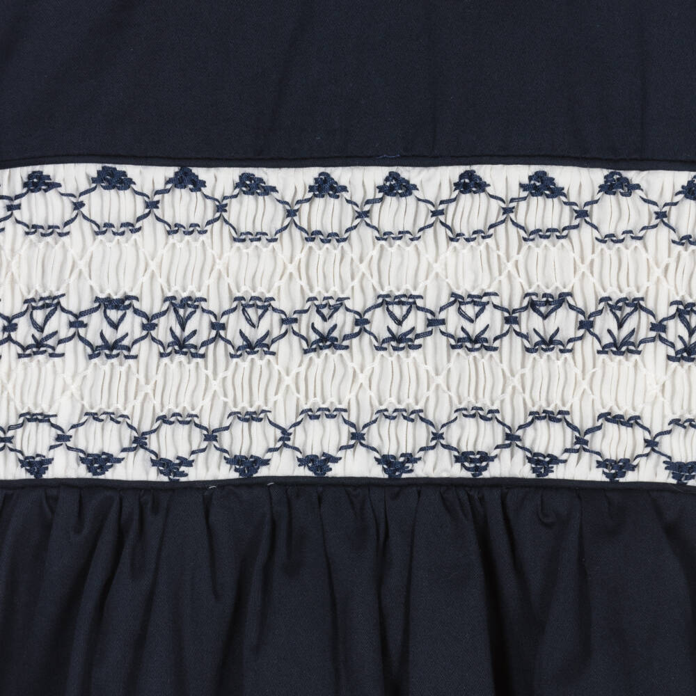 Rachel Riley-Baby Girls Blue Cotton Hand-Smocked Dress | Childrensalon Outlet