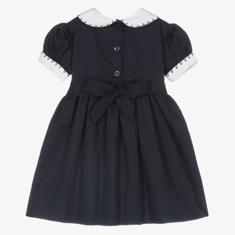 Rachel Riley-Baby Girls Blue Cotton Hand-Smocked Dress | Childrensalon Outlet