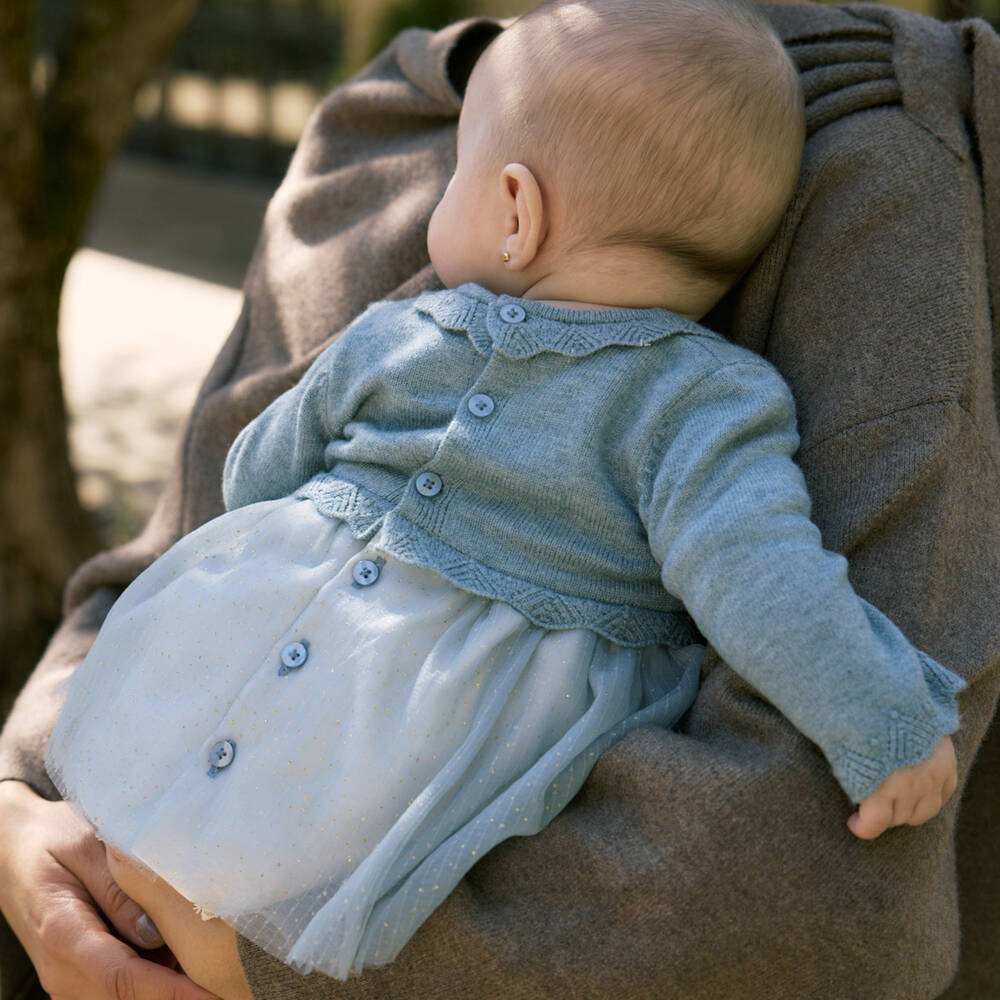 Mayoral Newborn-Baby Girls Blue Knit & Tulle Dress | Childrensalon Outlet