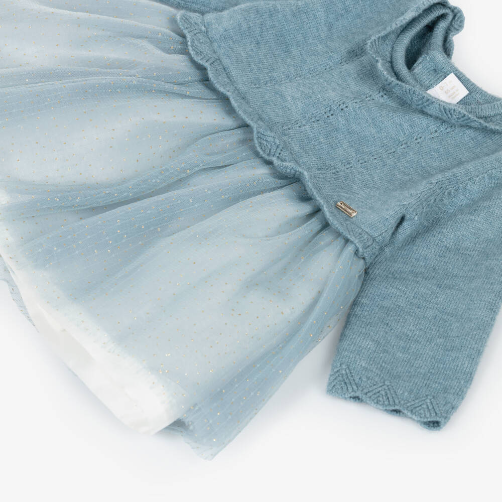 Mayoral Newborn-Baby Girls Blue Knit & Tulle Dress | Childrensalon Outlet