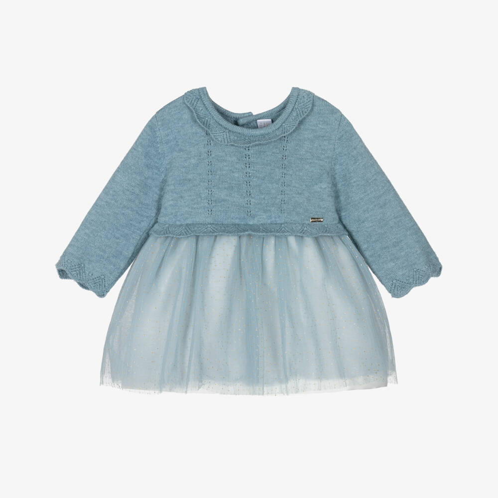 Mayoral Newborn-Baby Girls Blue Knit & Tulle Dress | Childrensalon Outlet