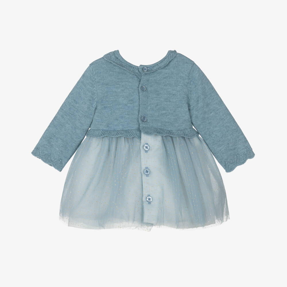 Mayoral Newborn-Baby Girls Blue Knit & Tulle Dress | Childrensalon Outlet
