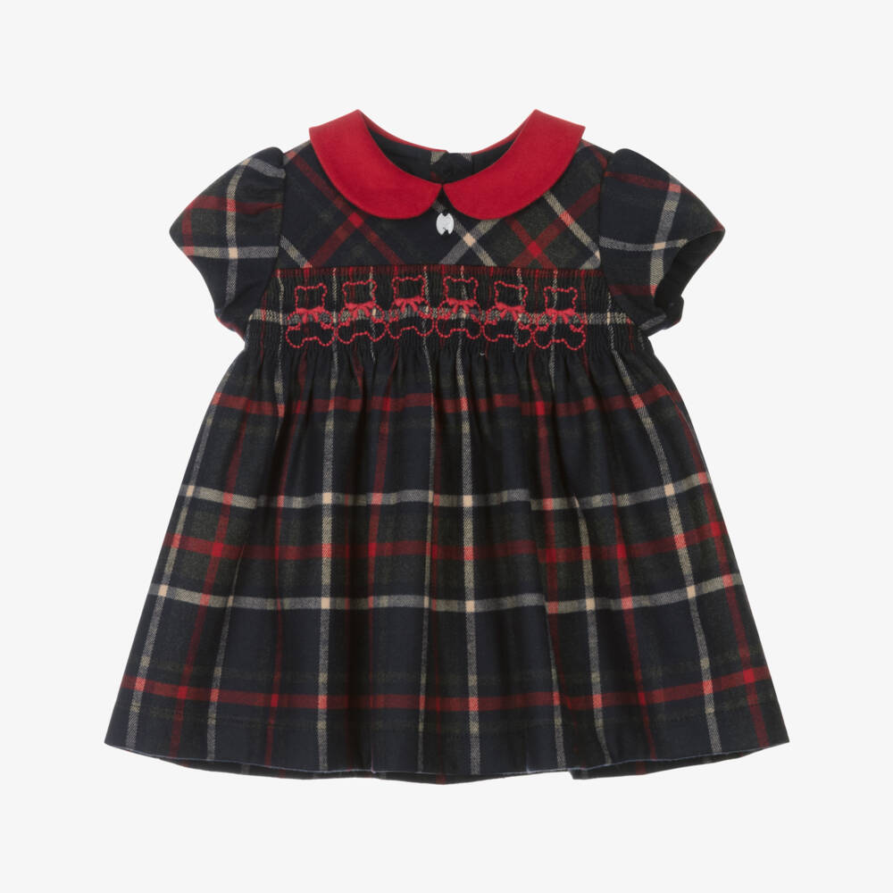 Patachou-فستان تيدي بناتي كحلي بنقشة الترتان | Childrensalon Outlet