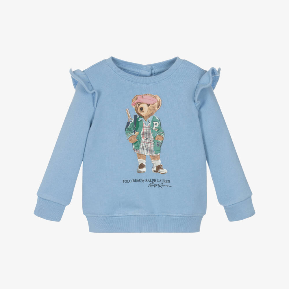 Ralph Lauren-Baby Girls Blue Tennis Polo Bear Cotton Sweatshirt | Childrensalon Outlet