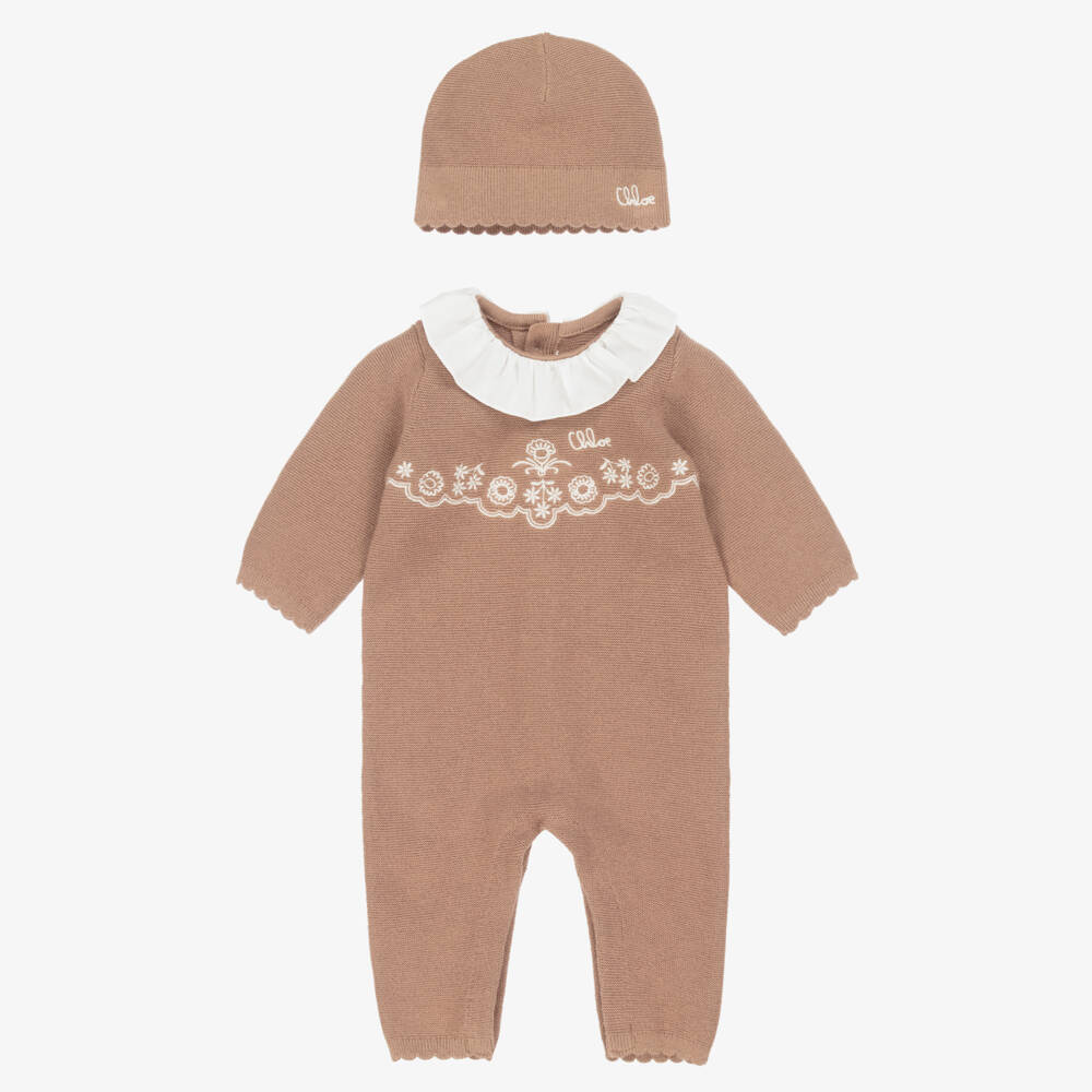 Chloé-Baby Girls Brown Cotton Knit Babysuit Set | Childrensalon Outlet