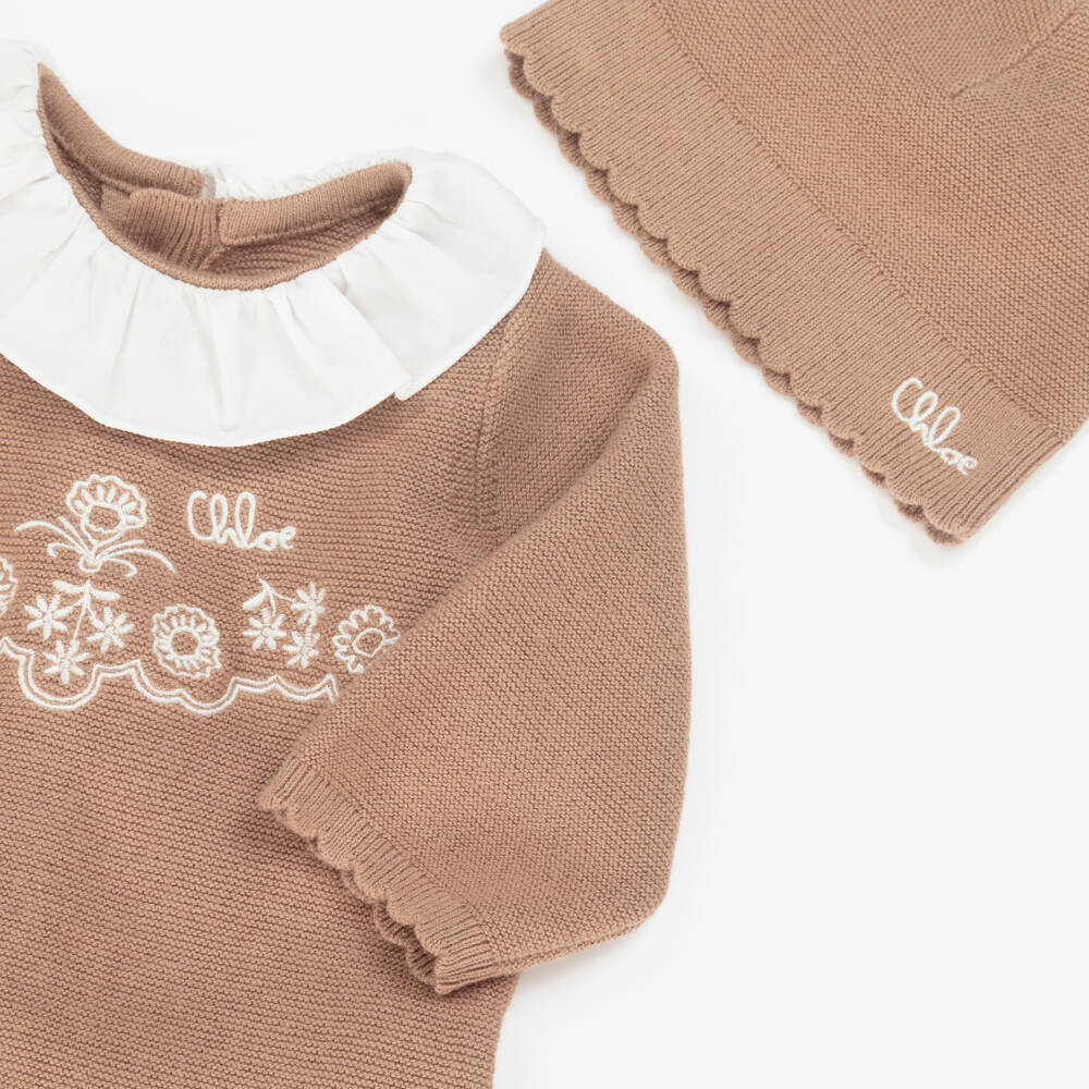 Chloé-Baby Girls Brown Cotton Knit Babysuit Set | Childrensalon Outlet