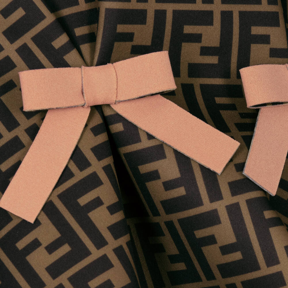 Fendi-Baby Girls Brown FF Bow Dress | Childrensalon Outlet