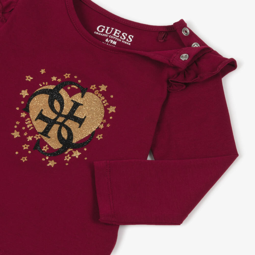 Guess-Baby Girls Burgundy Red Cotton Monogram Top | Childrensalon Outlet