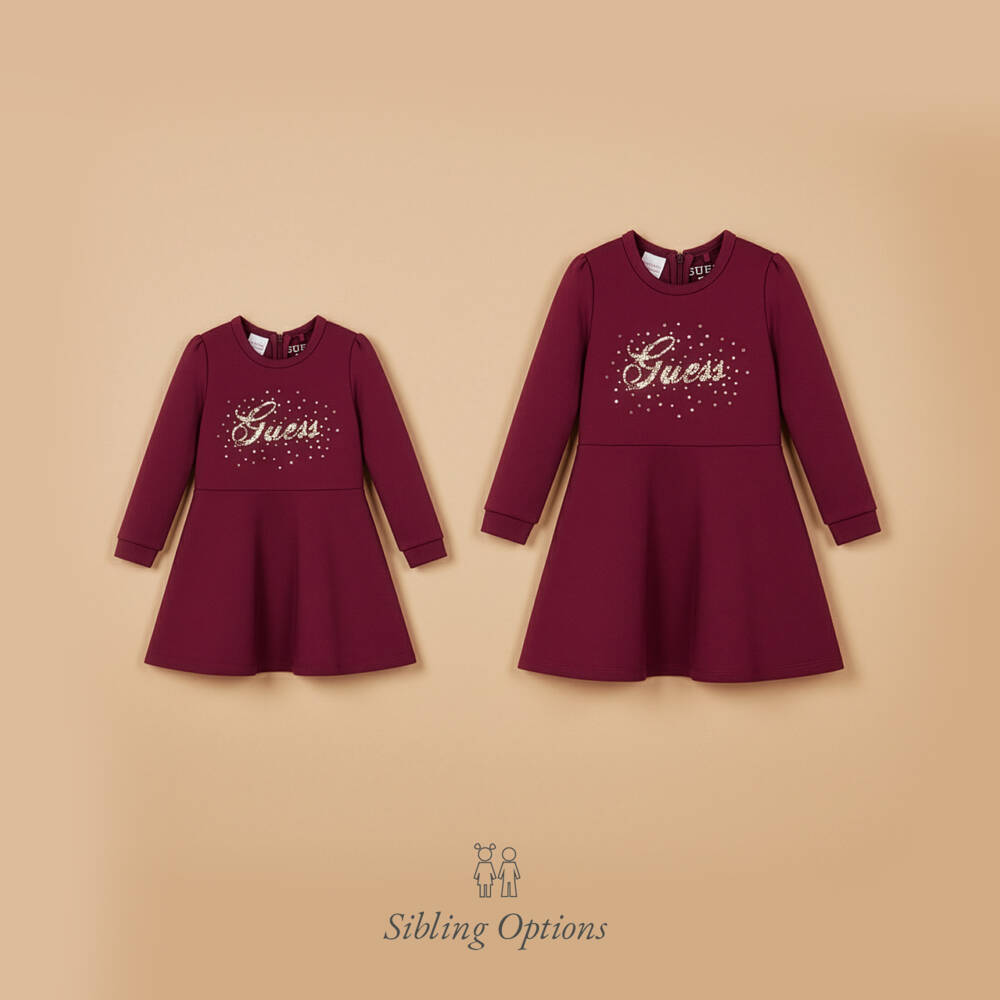 Guess-Baby Girls Burgundy Red Jersey Dress with Gold Sequin Logo | Childrensalon Outlet