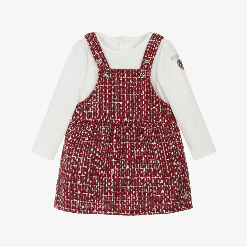 Guess-Baby Girls Burgundy Tweed Pinafore Dress Set | Childrensalon Outlet