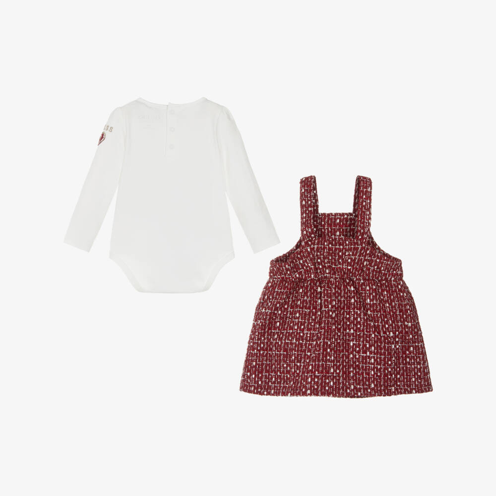 Guess-Baby Girls Burgundy Tweed Pinafore Dress Set | Childrensalon Outlet