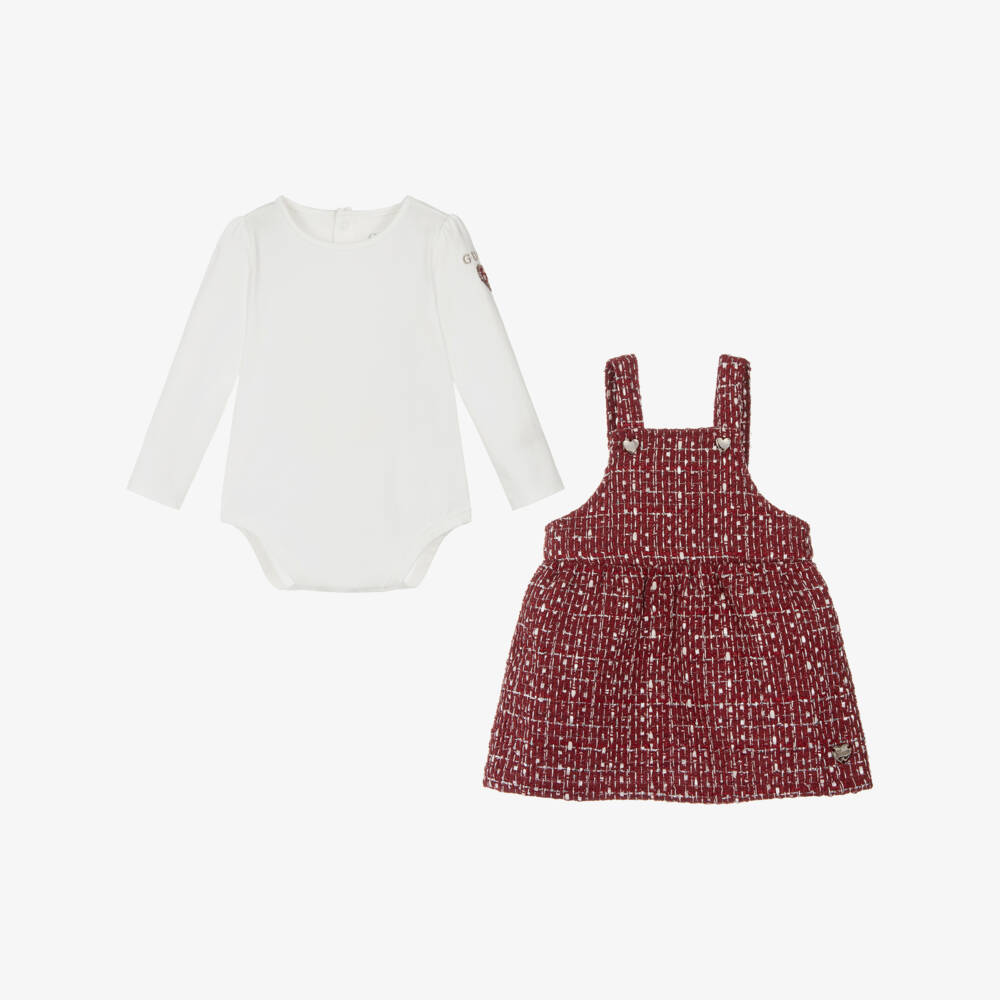 Guess-Baby Girls Burgundy Tweed Pinafore Dress Set | Childrensalon Outlet