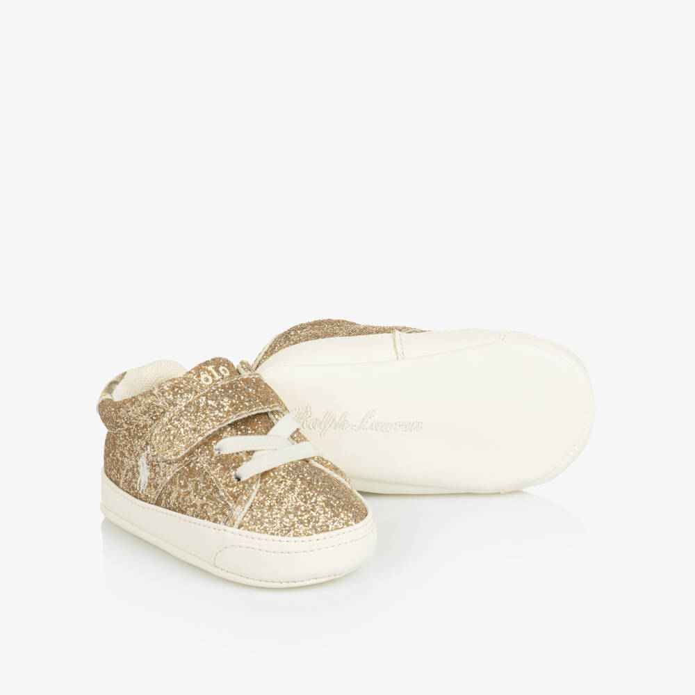 Ralph Lauren-Baby Girls Gold Glitter Pre-Walker Trainers | Childrensalon Outlet
