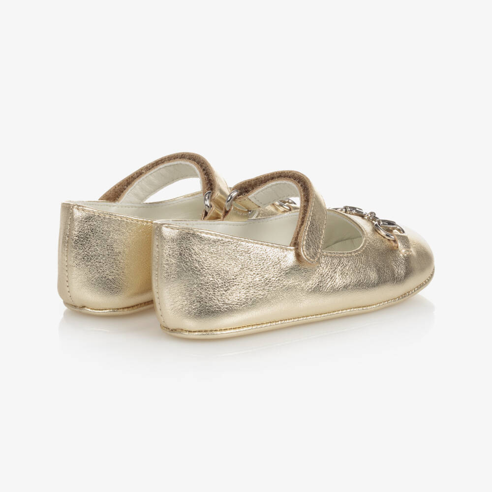 Gucci-Baby Girls Gold Leather Shoes | Childrensalon Outlet
