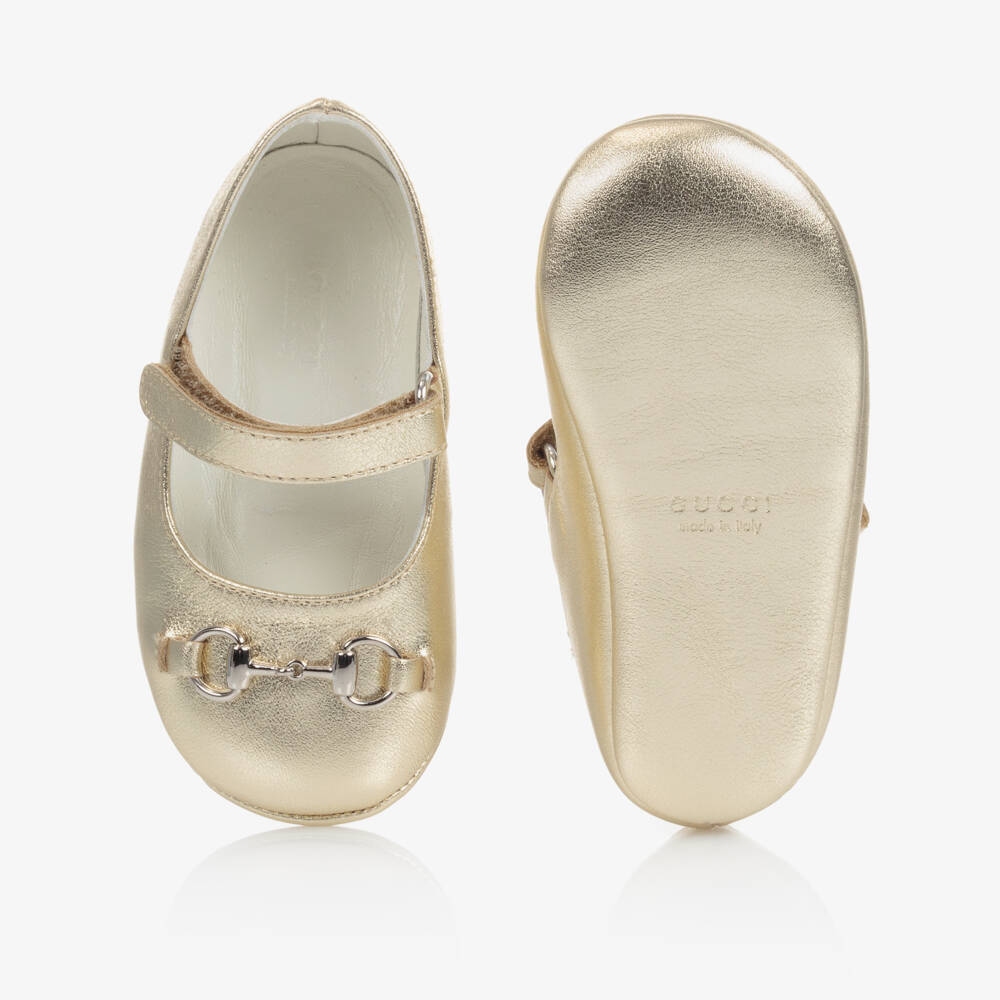 Gucci-Baby Girls Gold Leather Shoes | Childrensalon Outlet