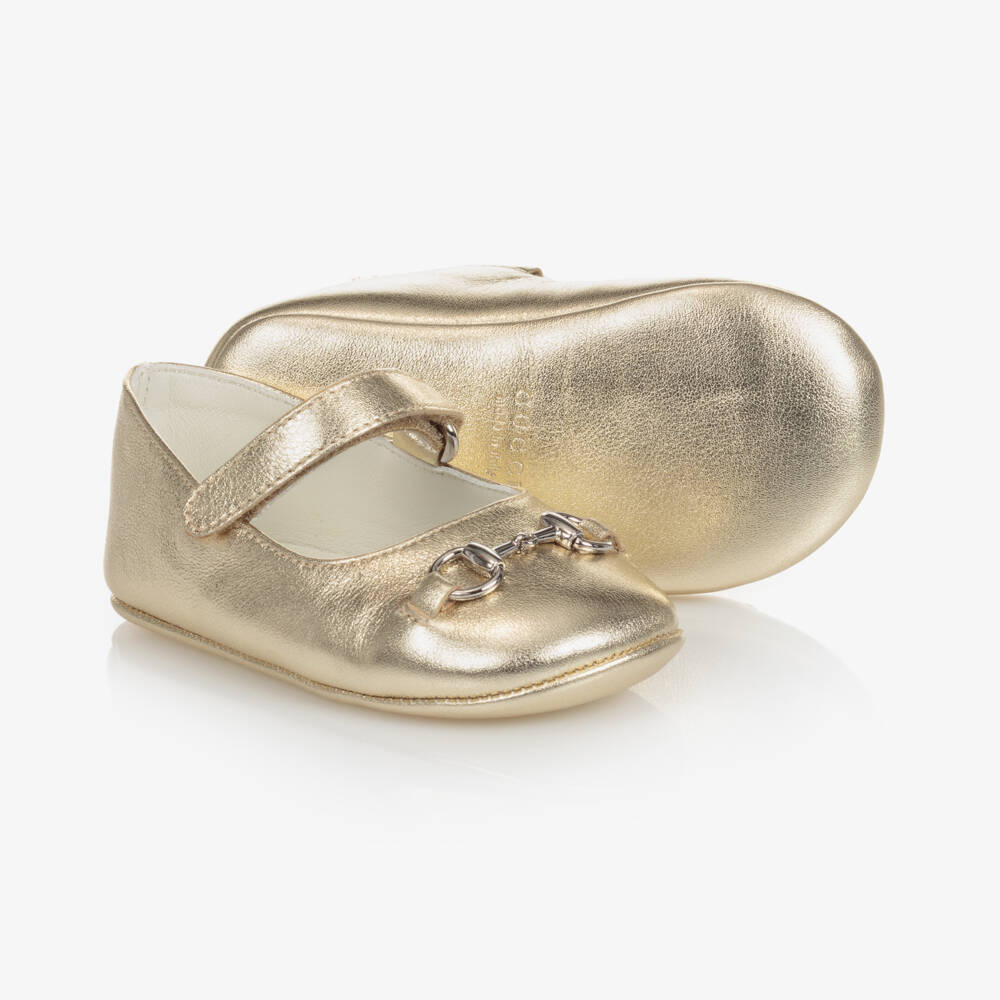 Gucci-Baby Girls Gold Leather Shoes | Childrensalon Outlet