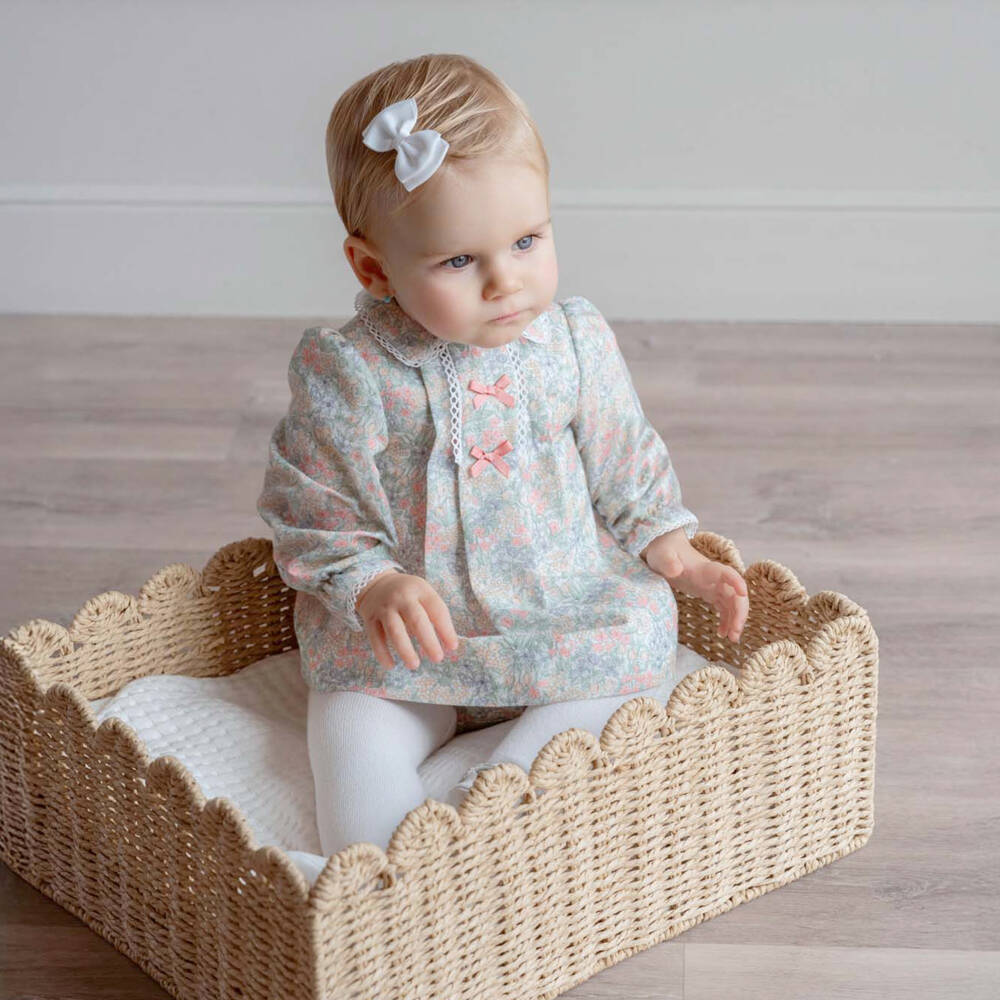 Miranda-Baby Girls Green & Pink Cotton Floral Baby Dress | Childrensalon Outlet