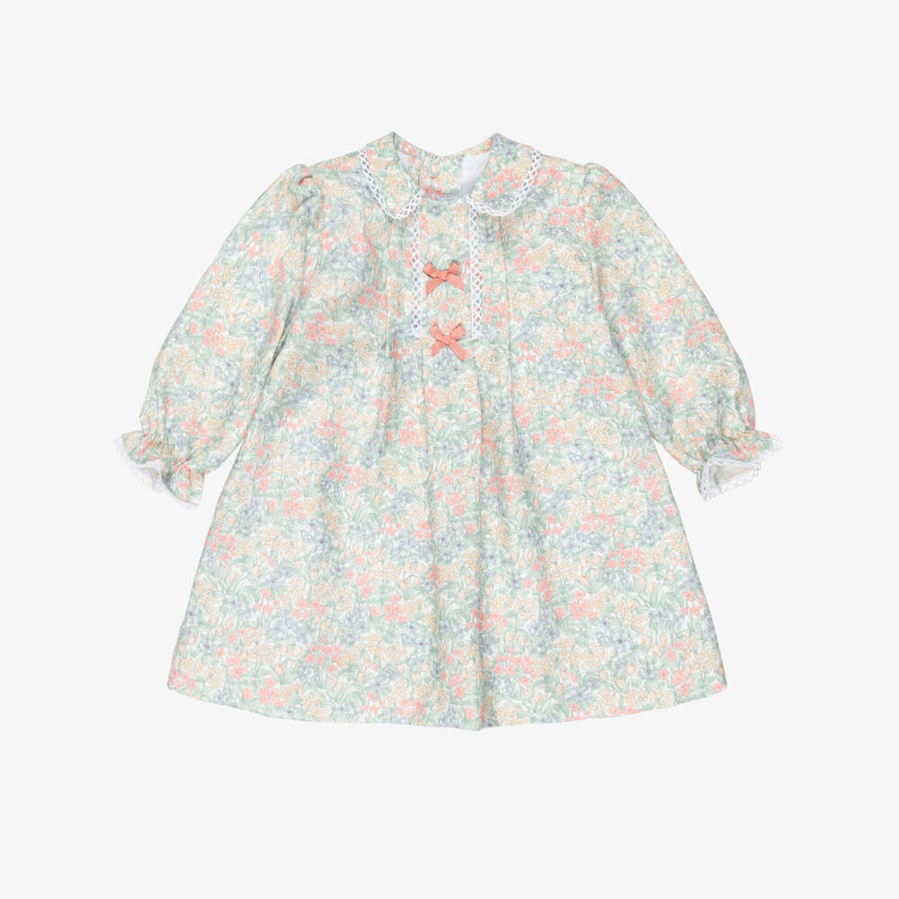 Miranda-Baby Girls Green & Pink Cotton Floral Baby Dress | Childrensalon Outlet