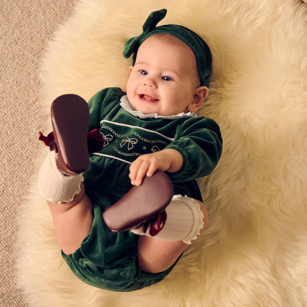 Little Me-Baby Girls Green Velour Shortie Set | Childrensalon Outlet