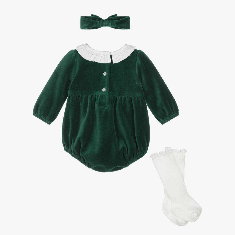 Little Me-Baby Girls Green Velour Shortie Set | Childrensalon Outlet