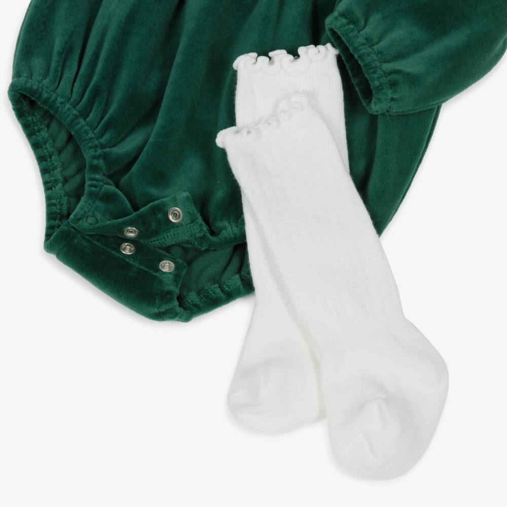 Little Me-Baby Girls Green Velour Shortie Set | Childrensalon Outlet