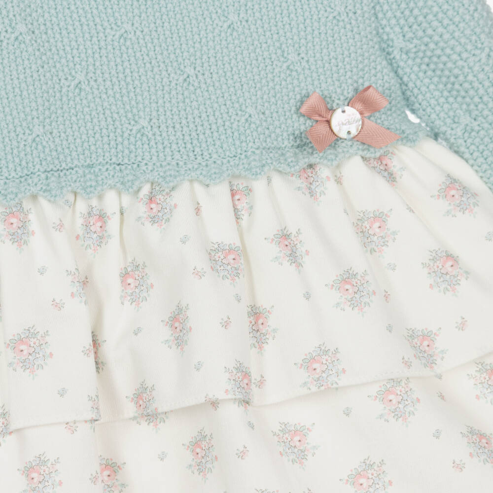 PAZ Rodríguez-Baby Girls Green Wool & Floral Cotton Dress | Childrensalon Outlet