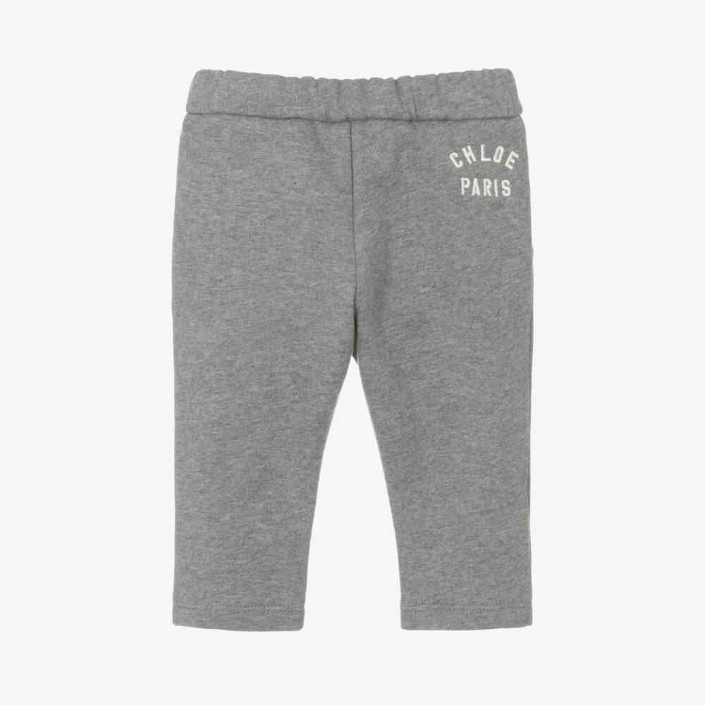 Chloé-Baby Girls Grey Cotton Embroidered Logo Joggers | Childrensalon Outlet