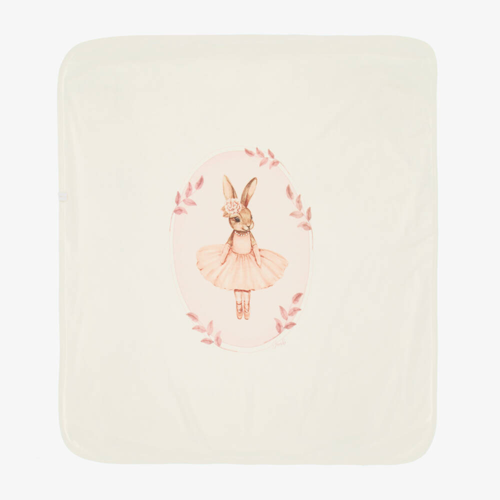 Jamiks-Baby Girls Ivory Ballerina Bunny Velour Blanket (85cm) | Childrensalon Outlet