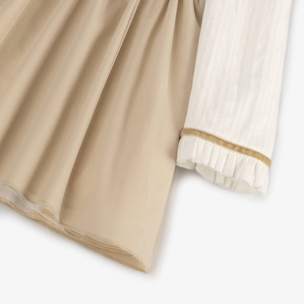 Miranda-Baby Girls Ivory & Beige Ruffle Tulle Dress | Childrensalon Outlet