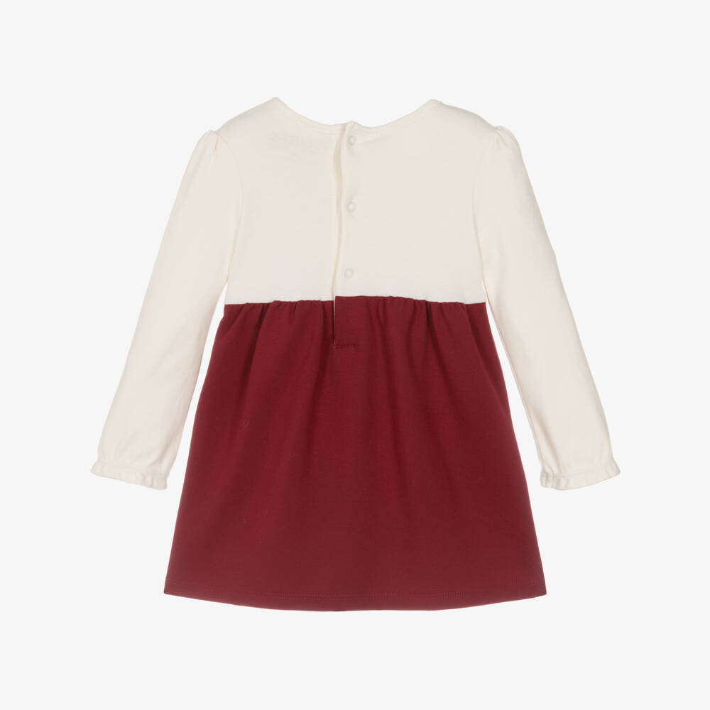 Guess-Baby Girls Ivory & Burgundy Red Jersey Dress with Gold Logo | Childrensalon Outlet