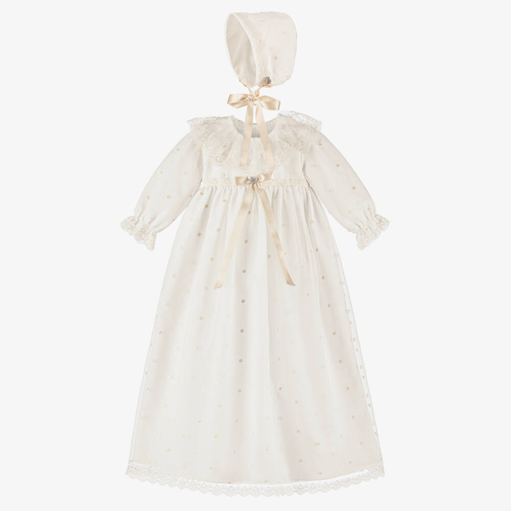 Artesanía Granlei-Baby Girls Ivory Ceremony Gown & Bonnet Set | Childrensalon Outlet