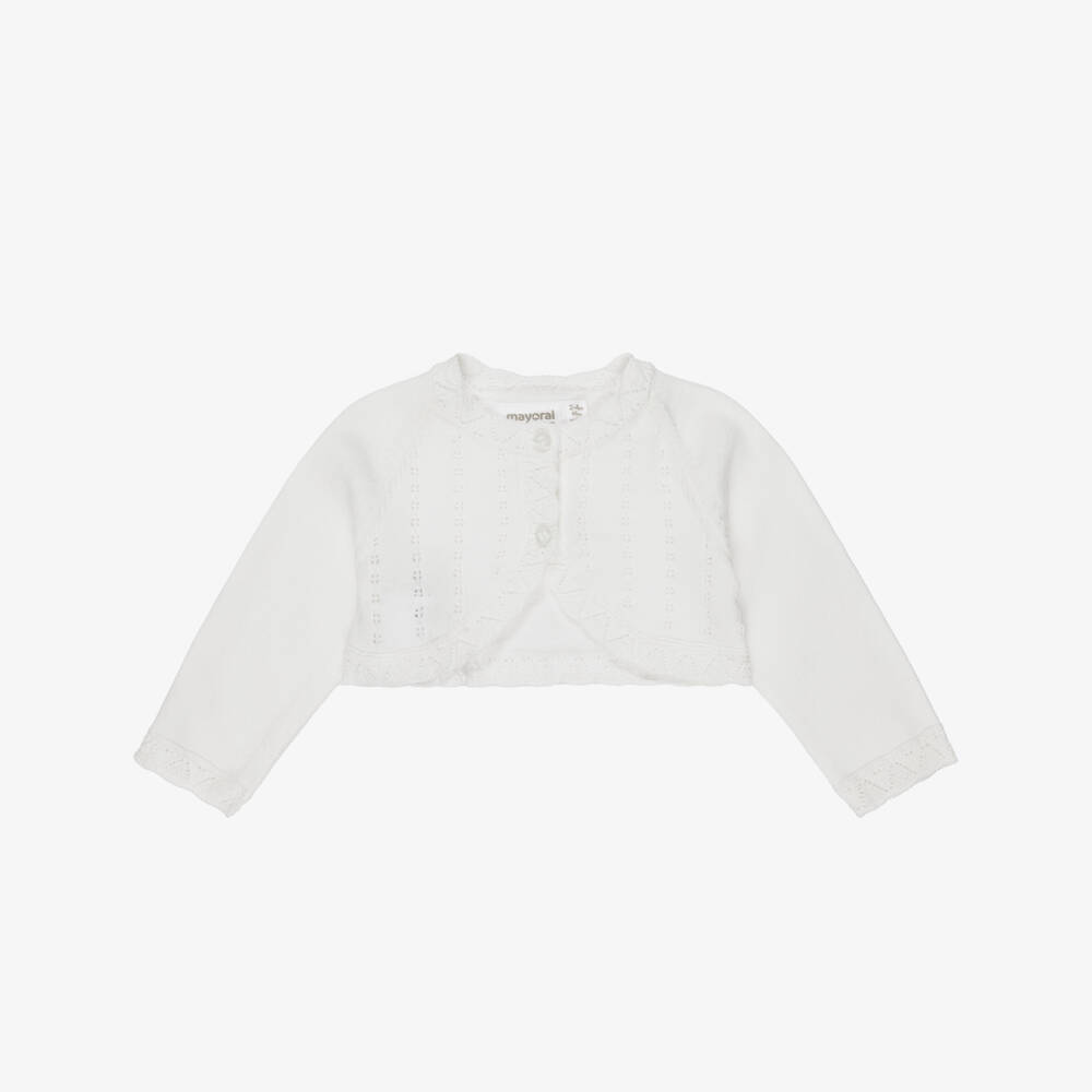 Mayoral Newborn-Baby Girls Ivory Cotton Bolero Cardigan | Childrensalon Outlet