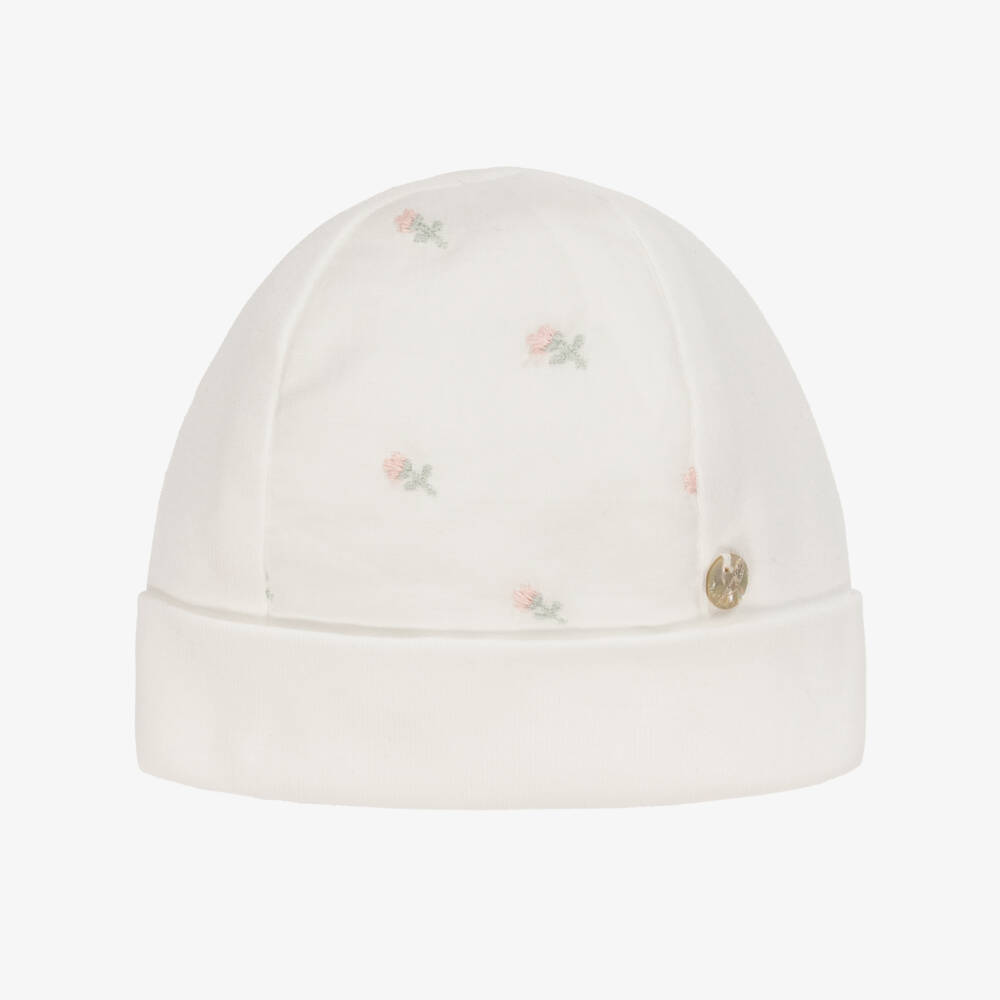 Pureté Du... Bébé-Baby Girls Ivory Cotton Floral Embroidered Hat | Childrensalon Outlet