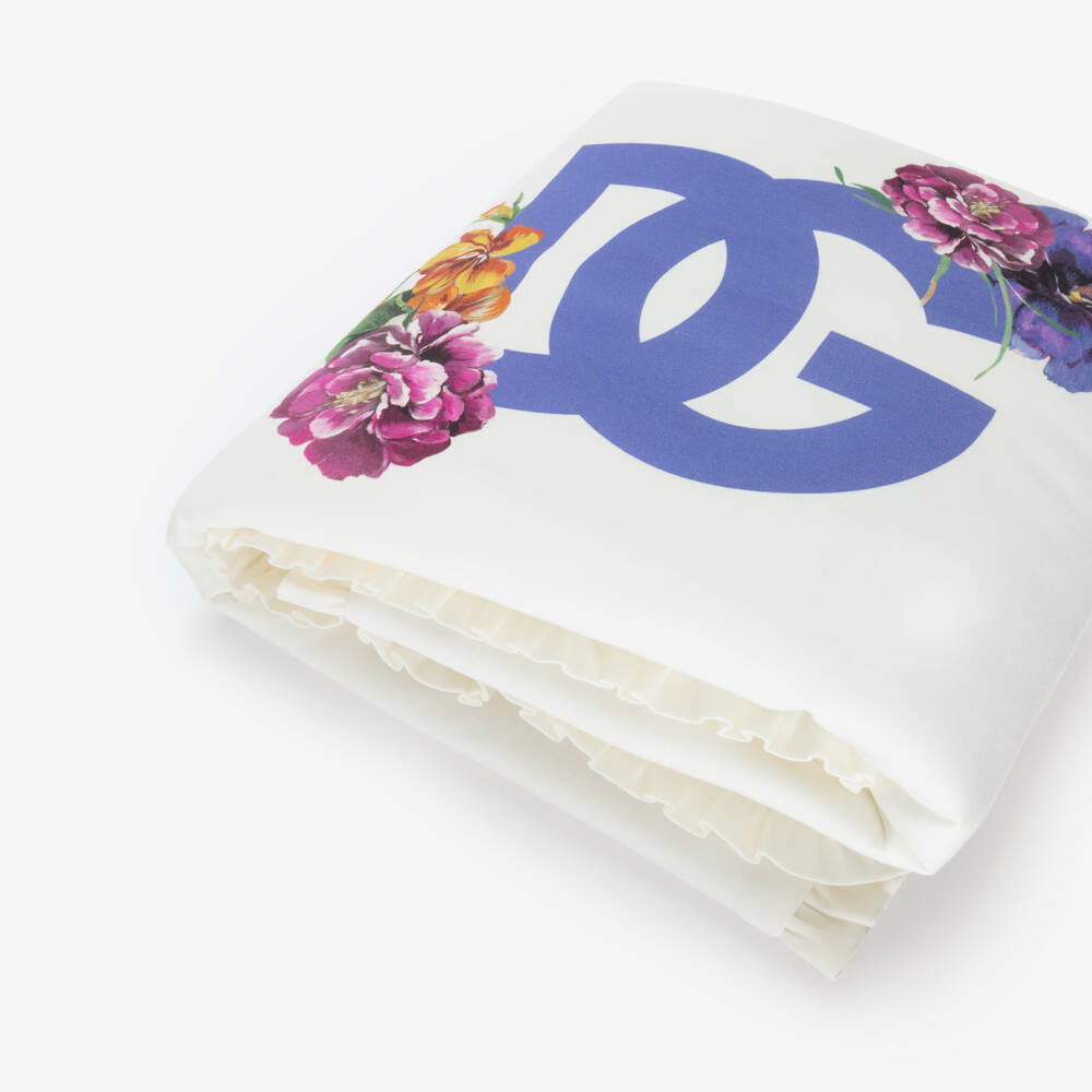 Dolce & Gabbana-Baby Girls Ivory Cotton Floral Logo Padded Blanket (76cm) | Childrensalon Outlet